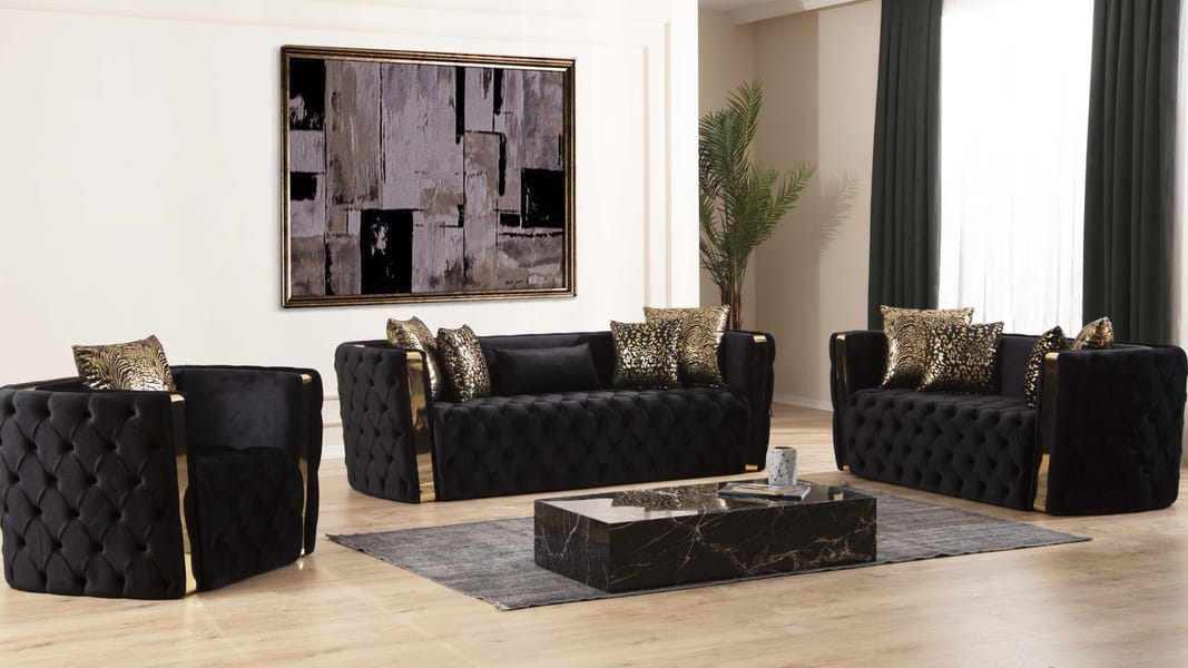 Naomi Tufted Sofa in Black Velvet